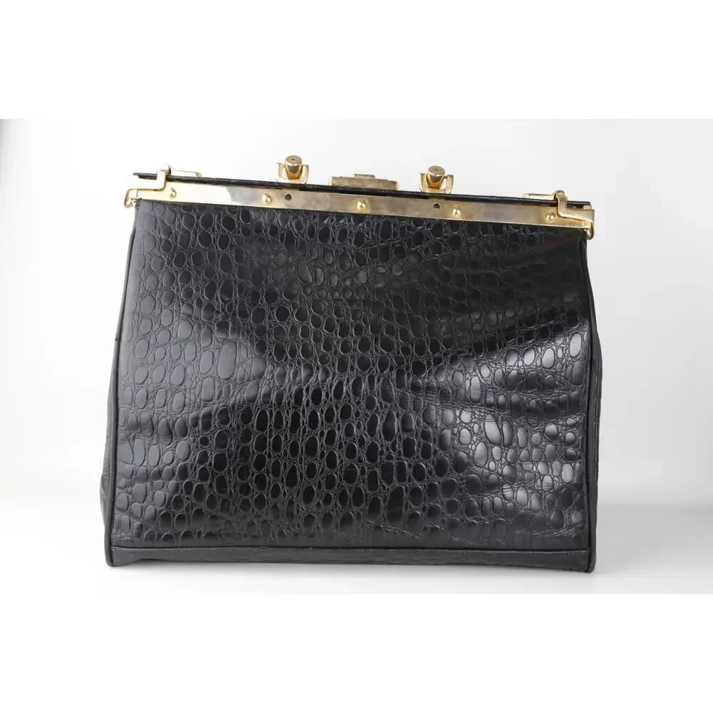 Rare Vintage L’ior Structured Doctor Frame Bag Croc Embossed Leather Calf Hair